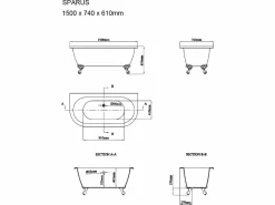 Bañera retro exenta con patas - 154 L - 150 x 74 x 61 cm - Acrílico - SPARUS^Shower & Design Discount