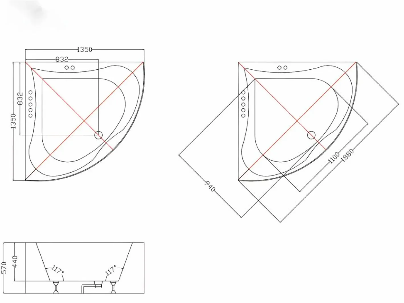 Bañera rinconera de 263 l 135 x 135 x Altura 57cm AGYNESS^Shower & Design Best
