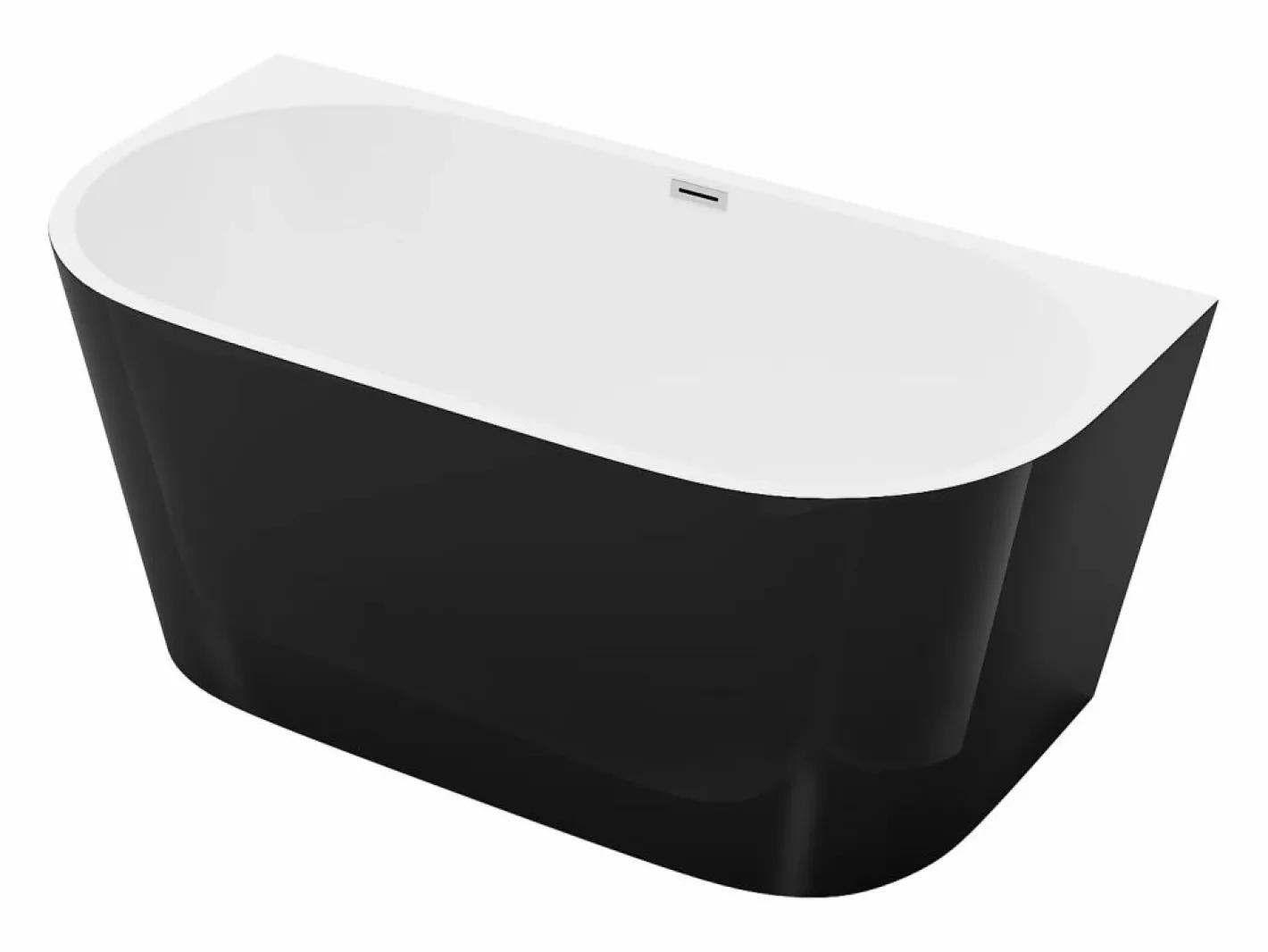 Shower & Design Bañera semi exenta ovalada negra en acrílico, 200L, 149,5 x 75 x 58 cm, DIVINA Negro New