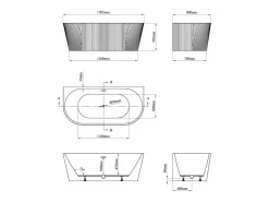 Shower & Design Bañera semi exenta rayada en acrílico, brillante, 170,5 x 80 x 58,5 cm, ZELINA Blanco New