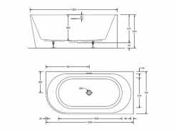 Bañera semiexenta acrílica blanca 150cm - Ángulo recto MILO Blanco Best