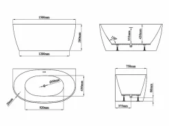 Bañera semi-exenta blanca - 203 L - Acrílico - 150 x 75 x 58 cm - AMOSARI^Shower & Design Discount