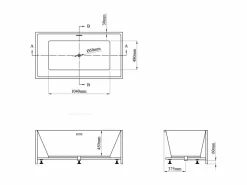 Shower & Design Bañera semi-exenta rectangular blanca de 250 L, 150 x 75 x 58 cm, PIKAIA Blanco Best