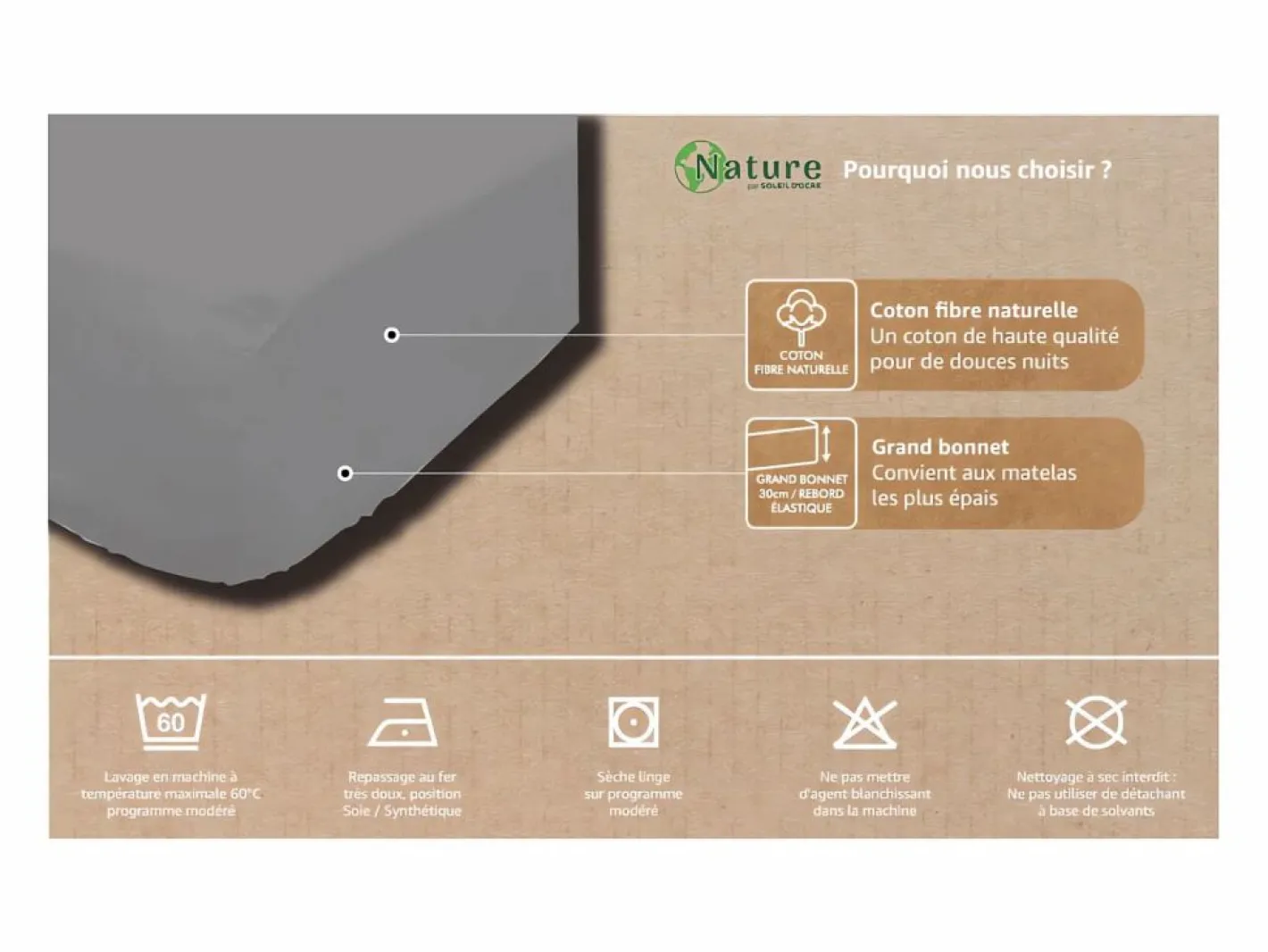 Bajera ajustable de algodón 200x200 cm PERCALE antracita^Soleil d'ocre Sale