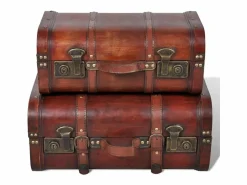 Baúl cofre de madera vintage marrón 2 unidades ES369623^ Sale