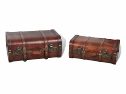 Baúl cofre de madera vintage marrón 2 unidades ES369623^ Sale