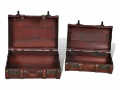 Baúl cofre de madera vintage marrón 2 unidades ES369623^ Sale