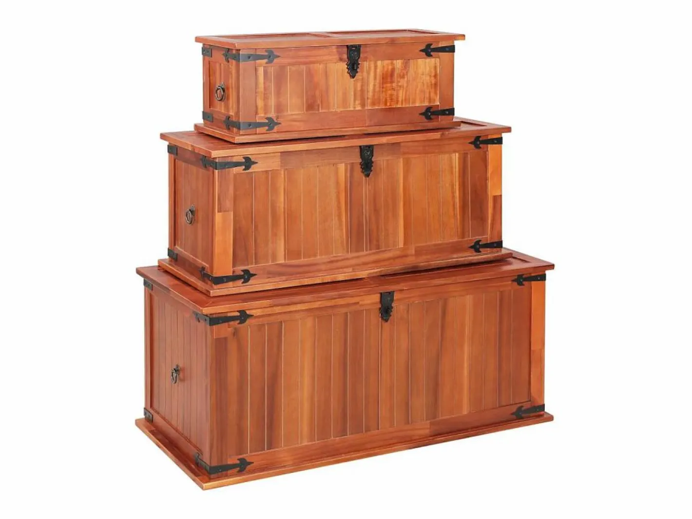 Baúl de almacenamiento 3 piezas de madera maciza de acacia^vidaxl