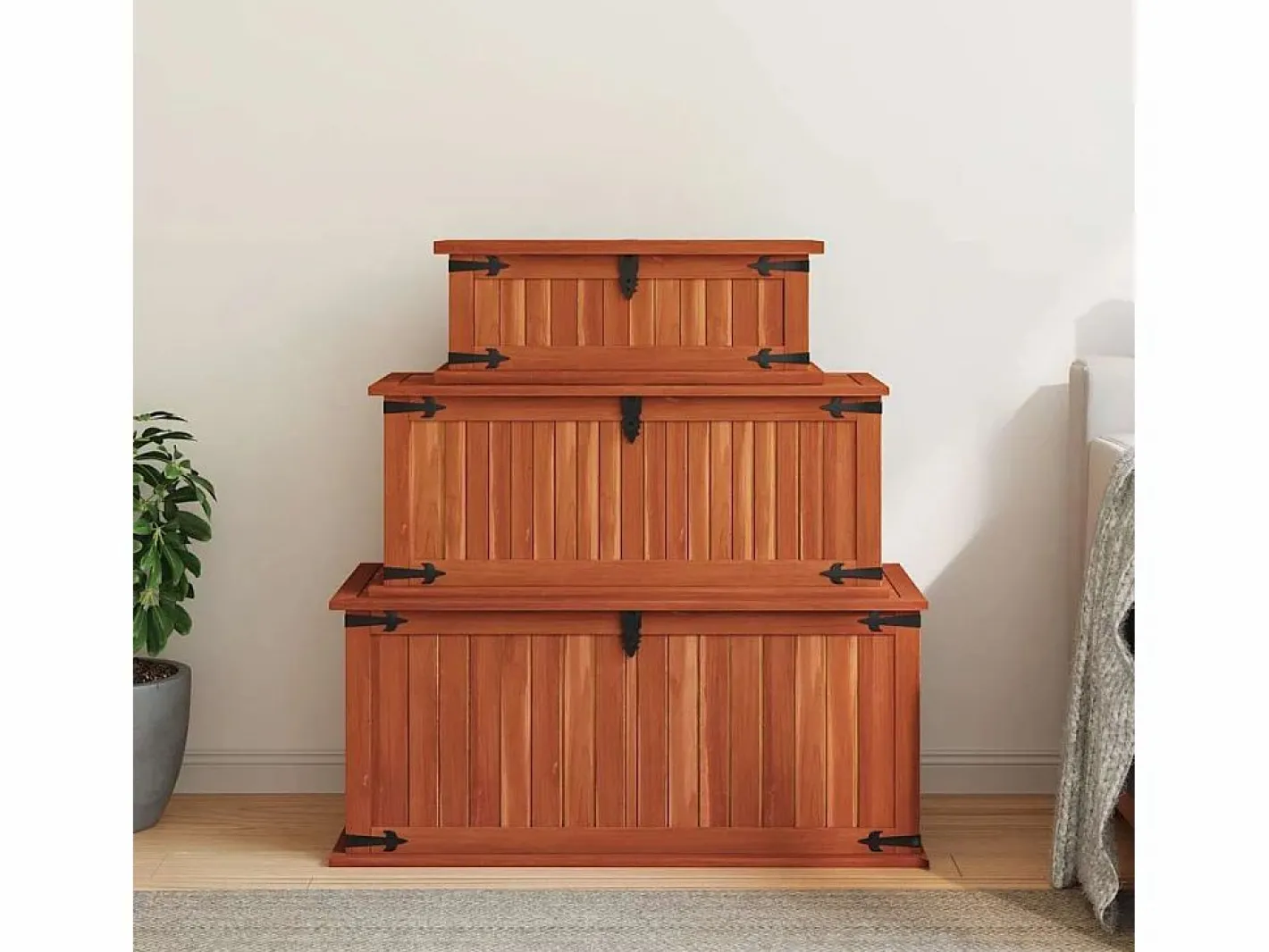 Baúl de almacenamiento 3 piezas de madera maciza de acacia^vidaxl