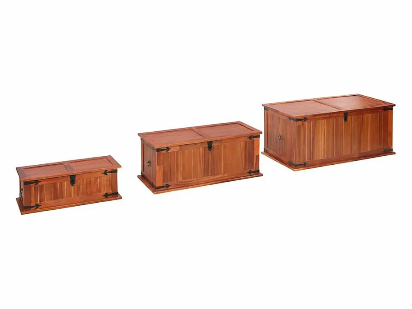 Baúl de almacenamiento 3 piezas de madera maciza de acacia^vidaxl