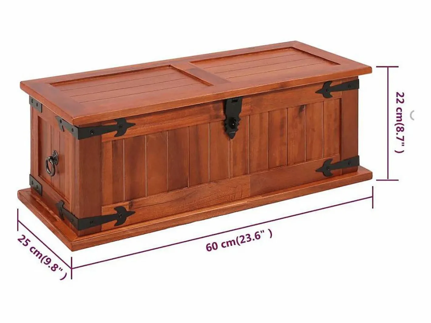 vidaxl Baúl Y Arcón|Baúl de almacenamiento de madera maciza de acacia 60x25x22 cm