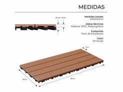 Baldosas de exterior – madera composite WPC, antideslizantes, set de 6 (1.08 m²)^ New