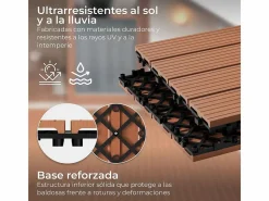 Baldosas de exterior – madera composite WPC, antideslizantes, set de 6 (1.08 m²)^ New