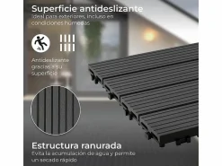 Terraza|Baldosas de exterior – madera composite WPC, antideslizantes, set de 6 (1.08 m²) – Yoevu