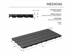 Baldosas de exterior – madera composite WPC, antideslizantes, set de 6 (1.08 m²) – Yoevu Gris Clearance