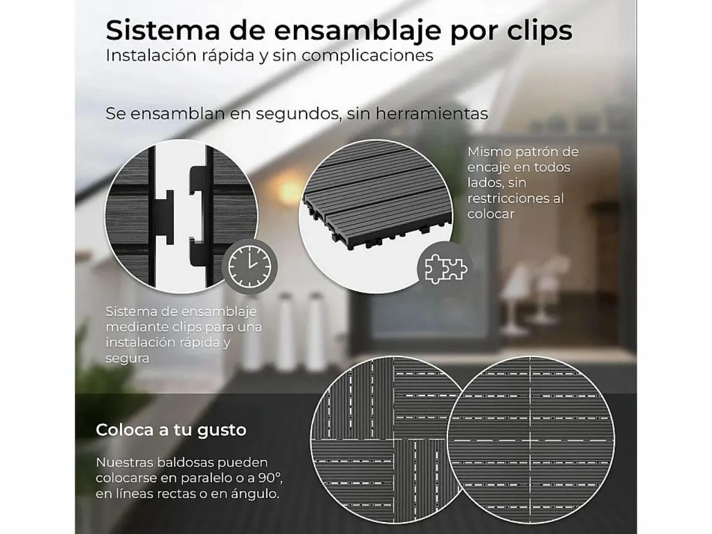 Baldosas de exterior – madera composite WPC, antideslizantes, set de 6 (1.08 m²) – Yoevu Gris Clearance