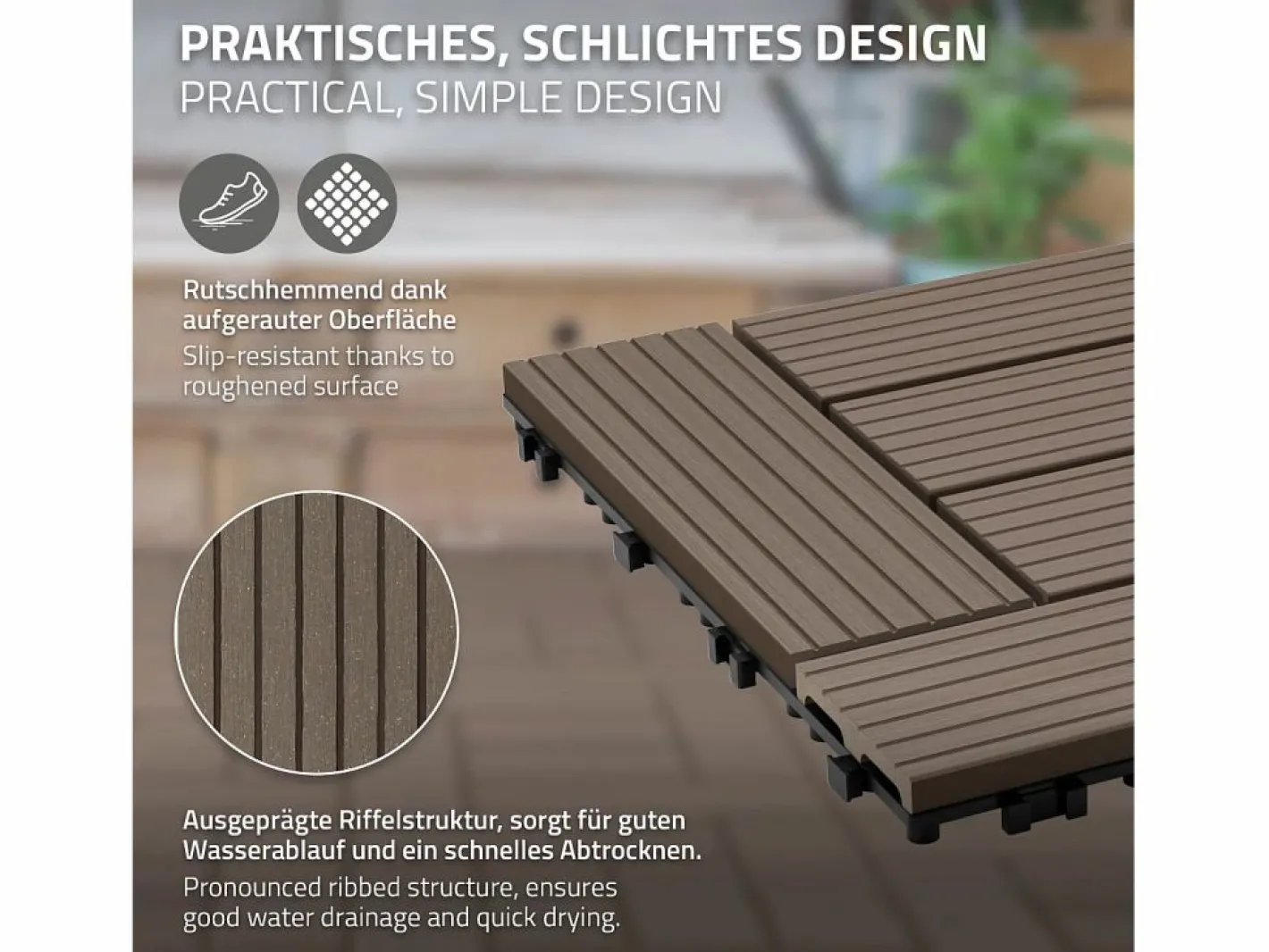 ECD Germany Terraza|Baldosas de WPC 30x30cm 1 m² para jardín piscina patio mosaico