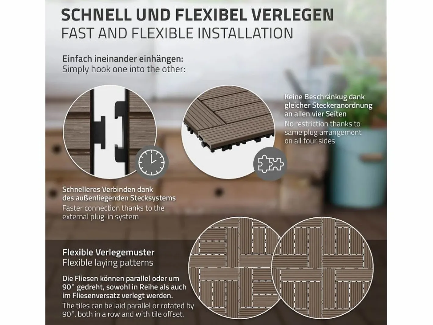 ECD Germany Terraza|Baldosas de WPC 30x30cm 1 m² para jardín piscina patio mosaico