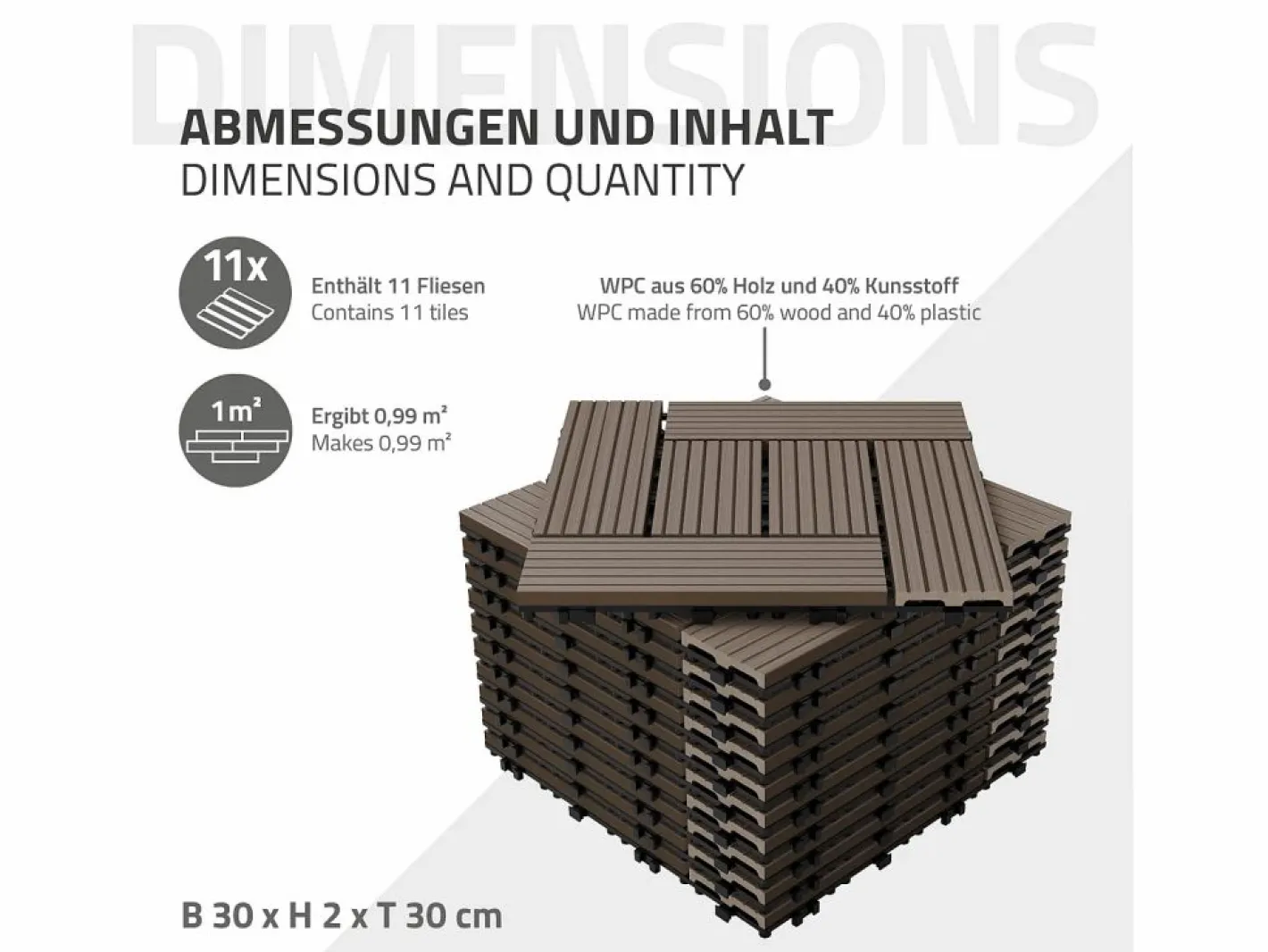 ECD Germany Terraza|Baldosas de WPC 30x30cm 1 m² para jardín piscina patio mosaico