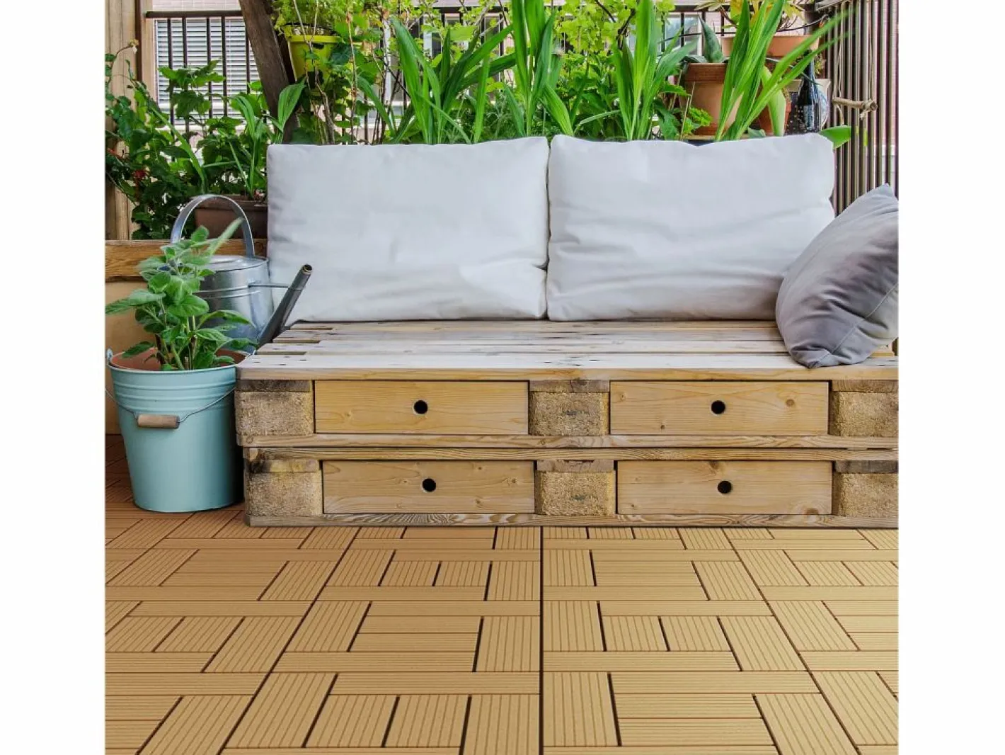 ECD Germany Baldosas de WPC 30x30cm 1m² para jardín piscina patio Marru00f3n New