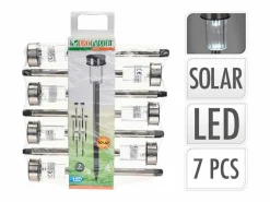 Ledkia Iluminación Exterior|Energía Solar|Baliza Exterior LED Acero Inoxidable Superficie Suelo con Pincho Daura (7 ud) Blanco Cálido 2700K