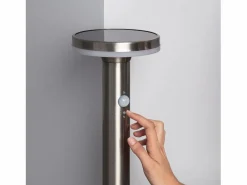 Ledkia Energía Solar|Baliza Solar Exterior LED 6W Superficie Pie 45cm con Detector de Movimiento Helios Inox 3000K Blanco Cálido