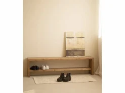 DECOWOOD Banco Y Pie De Cama|Banco Y Pie De Cama|Banco / zapatero de madera maciza de abeto en tono roble oscuro de 145x45cm - TELVA -