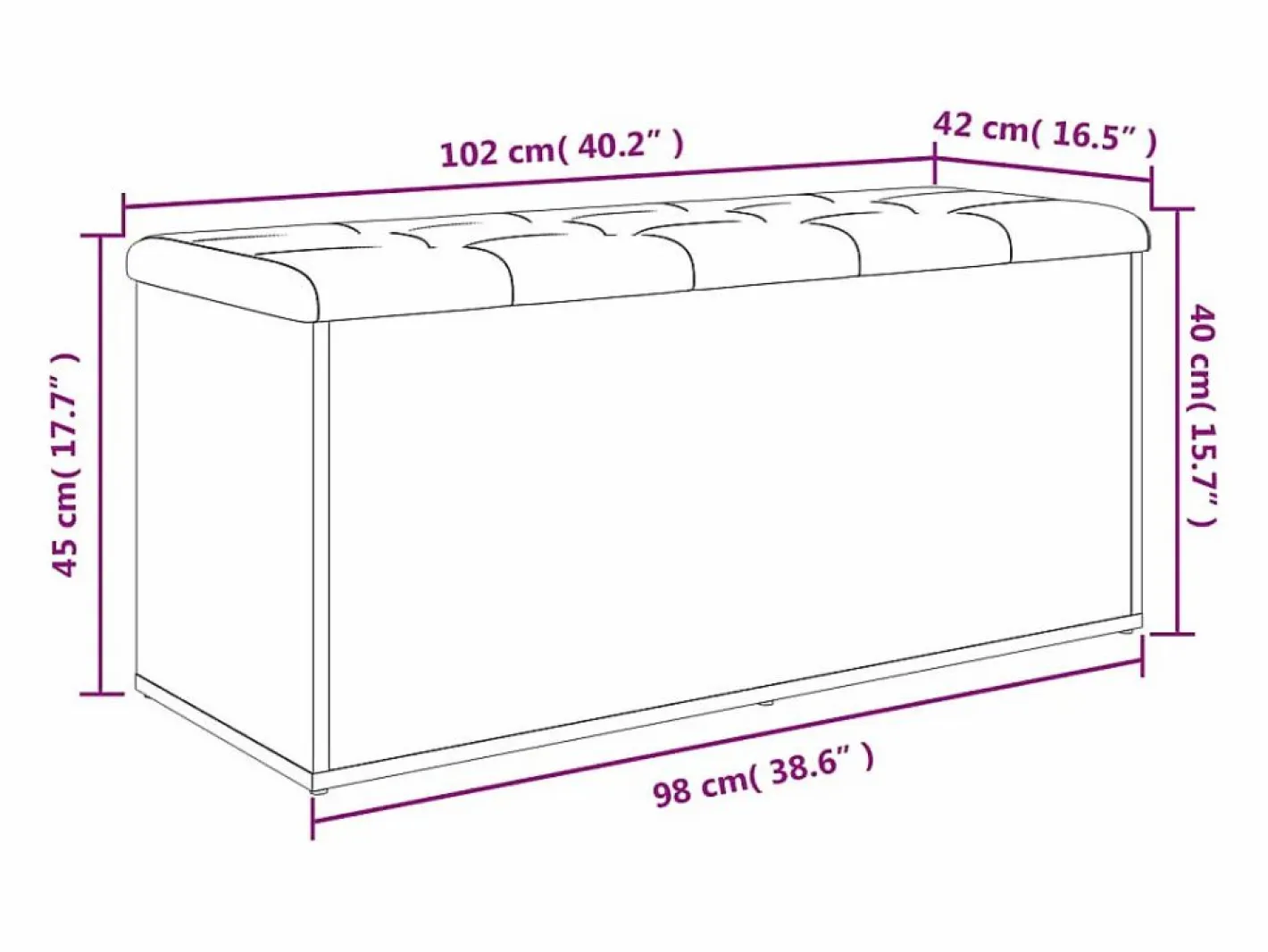 vidaxl Banco almacenaje madera ingeniería hormigón 102x42x45 cm Gris Discount