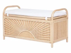 Banco baúl de mimbre trenzado con cojín,An.91 x P. 43 x Al. 51 cm, Natural, SOLEYA^OZAIA Sale