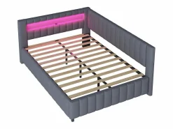 DripeX Banco cama acolchado de terciopelo 140x200 cm, Sofá cama con LED, USB, respaldo y cabecero, Gris Outlet