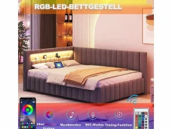 DripeX Banco cama acolchado de terciopelo 140x200 cm, Sofá cama con LED, USB, respaldo y cabecero, Gris Outlet