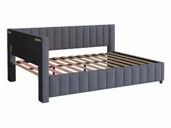 DripeX Banco cama acolchado de terciopelo 140x200 cm, Sofá cama con LED, USB, respaldo y cabecero, Gris Outlet