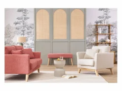 Miliboo Banco Y Pie De Cama|Banco Y Pie De Cama|Banco capitoné de tela efecto aterciopelado texturizado terracota y madera clara 95 cm GUESTA