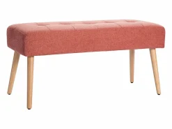 Miliboo Banco Y Pie De Cama|Banco Y Pie De Cama|Banco capitoné de tela efecto aterciopelado texturizado terracota y madera clara 95 cm GUESTA