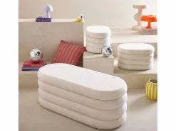 Sweeek Banco cofre de almacenamiento borreguito con 2 puffs Blanco Online