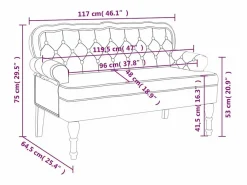 vidaxl Banco con respaldo Terciopelo 119,5x64,5x75 cm Negro Outlet