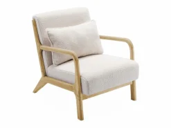 Sweeek Banco de 2 plazas + sillón de madera con borreguito Crema