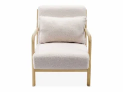 Sweeek Banco de 2 plazas + sillón de madera con borreguito Crema