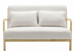 Sweeek Banco de 2 plazas + sillón de madera con borreguito Crema