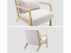 Sweeek Banco de 2 plazas + sillón de madera con borreguito Crema