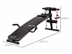 Aparato De Musculación|Banco de abdominales ajustable con bandas de resistencia, acero, (137,5 x 55,5 x 50-68 cm)