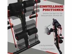 Aparato De Musculación|Banco de abdominales ajustable con bandas de resistencia, acero, (137,5 x 55,5 x 50-68 cm)