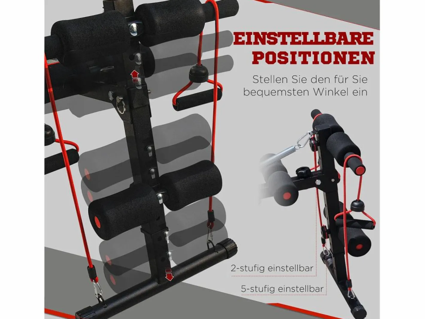 Aparato De Musculación|Banco de abdominales ajustable con bandas de resistencia, acero, (137,5 x 55,5 x 50-68 cm)