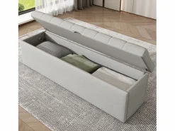 Banco de almacenaje tapizado con espacio de almacenaje - estructura de madera - lino 141x41,5x47 cm Gris claro Outlet