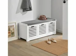 Sobuy Banco de Almacenamiento con Acolchados Cojines y 3 Cubos, Entrada Zapato Gabinete Dresser Cómodo Banco FSR23-W ES Blanco Outlet