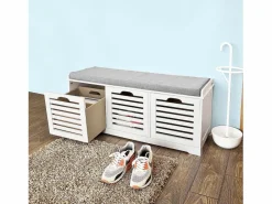 Sobuy Banco de Almacenamiento con Acolchados Cojines y 3 Cubos, Entrada Zapato Gabinete Dresser Cómodo Banco FSR23-W ES Blanco Outlet