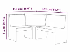 Banco de esquina REINE madera maciza pino marrón blanco 151 cm^vidaxl