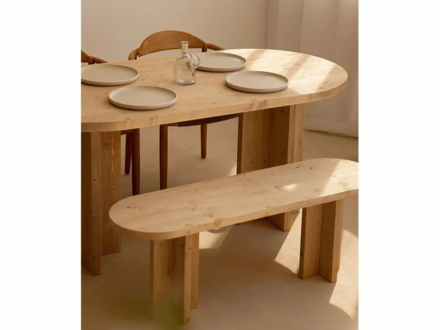 Banco de madera de abeto ovalado para interiores en color roble medio de 120x45cm - TOKYO -^DECOWOOD Discount