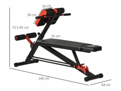 Banco de pesas multifuncional ajustable, de acero, color , con reposapiés y asiento regulable (64x146x73,5-85 cm) Negro Sale