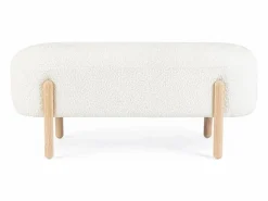 Banco Y Pie De Cama|Banco Y Pie De Cama|Banco de tela blanca efecto bouclé y patas de madera de caucho - DAYLA